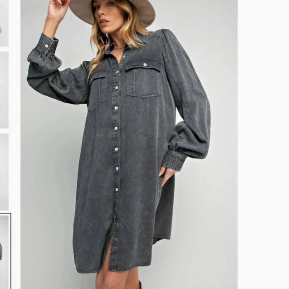 New! Easel Button Down Long Sleeve  Shirt Dress M - Picture 4 of 6